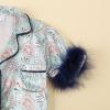 imageKuriozud Toddler Girl Summer Silk Satin Pajama Set Baby Western Summer Pjs Girl Feather Trim Sleeve Nightgown PjsFireworkmulticolor