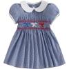 image4th of July Toddler Little Girl Outfit Smocked Dress Fourth of July Vintage Dress for Kids Cute Patriotic ClothesRed White Bule Bow Blue