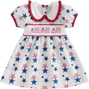 image4th of July Toddler Little Girl Outfit Smocked Dress Fourth of July Vintage Dress for Kids Cute Patriotic ClothesAmerican Flag White
