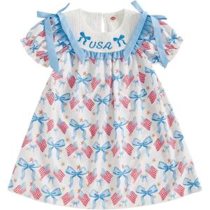 image4th of July Toddler Little Girl Outfit Smocked Dress Fourth of July Vintage Dress for Kids Cute Patriotic ClothesUsa Sky Blue