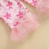 imageKuriozud ToddlerampampLittle Girl Silk Pajama Two Piece Set Feather Trim Button Tops Stain Pants Birthday Fall Winter SleepwearPink Bow