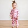imageKuriozud ToddlerampampLittle Girl Silk Pajama Two Piece Set Feather Trim Button Tops Stain Pants Birthday Fall Winter SleepwearPink Bow