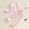 imageKuriozud ToddlerampampLittle Girl Silk Pajama Two Piece Set Feather Trim Button Tops Stain Pants Birthday Fall Winter SleepwearPink Bowlobster