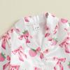 imageKuriozud ToddlerampampLittle Girl Silk Pajama Two Piece Set Feather Trim Button Tops Stain Pants Birthday Fall Winter SleepwearPink Strawberry Bow