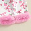 imageKuriozud ToddlerampampLittle Girl Silk Pajama Two Piece Set Feather Trim Button Tops Stain Pants Birthday Fall Winter SleepwearPink Strawberry Bow
