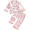 imageKuriozud ToddlerampampLittle Girl Silk Pajama Two Piece Set Feather Trim Button Tops Stain Pants Birthday Fall Winter SleepwearPink Bowlobster