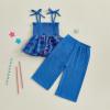 imageKuriozud 4th of July Outfit Baby Girl Smocked Tank TopWide Leg Pants Set Kids Toddler Girl Fourth of July Clothes4th July Usa Tutu Blue