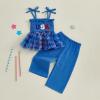 imageKuriozud 4th of July Outfit Baby Girl Smocked Tank TopWide Leg Pants Set Kids Toddler Girl Fourth of July Clothes4th July Usa Tutu Blue