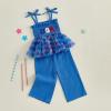 imageKuriozud 4th of July Outfit Baby Girl Smocked Tank TopWide Leg Pants Set Kids Toddler Girl Fourth of July Clothes4th July Usa Tutu Blue