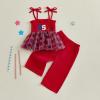 imageKuriozud 4th of July Outfit Baby Girl Smocked Tank TopWide Leg Pants Set Kids Toddler Girl Fourth of July Clothes4th July Usa Tutu Red