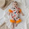 imageKuriozud Baby Girl Pajamas Newborn Button Down Romper Jumpsuit Feather Trim Nightgown Infant Sleepwear OnePiece Summer PjsHalloween Pumpkin Orange
