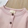 imageKuriozud Newborn Infant Unisex Baby Boy Girl Clothes Button Romper Jumpsuit Basic One Piece OutfitsLong Sleeve One Piece Pink
