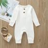 imageKuriozud Newborn Infant Unisex Baby Boy Girl Clothes Button Romper Jumpsuit Basic One Piece OutfitsLong Sleeve One Piece White