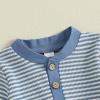 imageKuriozud Newborn Infant Unisex Baby Boy Girl Clothes Button Romper Jumpsuit Basic One Piece OutfitsStriped Long Sleeve With Hat Blue
