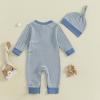 imageKuriozud Newborn Infant Unisex Baby Boy Girl Clothes Button Romper Jumpsuit Basic One Piece OutfitsStriped Long Sleeve With Hat Blue