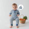 imageKuriozud Newborn Infant Unisex Baby Boy Girl Clothes Button Romper Jumpsuit Basic One Piece OutfitsStriped Long Sleeve With Hat Blue
