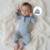 imageKuriozud Newborn Infant Unisex Baby Boy Girl Clothes Button Romper Jumpsuit Basic One Piece OutfitsStriped Long Sleeve With Hat Blue