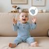 imageKuriozud Newborn Infant Unisex Baby Boy Girl Clothes Button Romper Jumpsuit Basic One Piece OutfitsStriped Long Sleeve With Mittens Blue