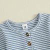 imageKuriozud Newborn Infant Unisex Baby Boy Girl Clothes Button Romper Jumpsuit Basic One Piece OutfitsStriped Long Sleeve With Mittens Blue