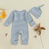 imageKuriozud Newborn Infant Unisex Baby Boy Girl Clothes Button Romper Jumpsuit Basic One Piece OutfitsStriped Long Sleeve With Mittens Blue