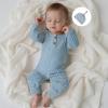 imageKuriozud Newborn Infant Unisex Baby Boy Girl Clothes Button Romper Jumpsuit Basic One Piece OutfitsStriped Long Sleeve With Mittens Blue