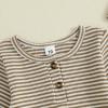 imageKuriozud Newborn Infant Unisex Baby Boy Girl Clothes Button Romper Jumpsuit Basic One Piece OutfitsStriped Long Sleeve With Mittens Khaki