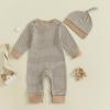 imageKuriozud Newborn Infant Unisex Baby Boy Girl Clothes Button Romper Jumpsuit Basic One Piece OutfitsStriped Striped Long Sleeve With Hat Khaki