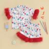 imageKuriozud Toddler Girl Pajamas 4th Of July Baby Silk Satin Nightgown Girls Fourth Of July Pjs Button Down 2Pcs Pajamas SetIce Cream White