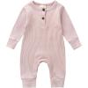 imageKuriozud Newborn Infant Unisex Baby Boy Girl Clothes Button Romper Jumpsuit Basic One Piece OutfitsLong Sleeve One Piece Pink