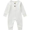 imageKuriozud Newborn Infant Unisex Baby Boy Girl Clothes Button Romper Jumpsuit Basic One Piece OutfitsLong Sleeve One Piece White