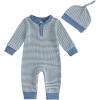 imageKuriozud Newborn Infant Unisex Baby Boy Girl Clothes Button Romper Jumpsuit Basic One Piece OutfitsStriped Long Sleeve With Hat Blue