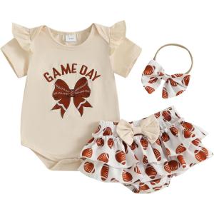 imageKuriozud My First 4th of July Outfit Baby Girl Romper Onesie BodysuitRuffle Tutu Shorts Bloomer 1st Fourth of July ClothesFootball Khaki