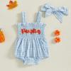 imageKuriozud 4th of July Outfits Baby Girl USA Romper Fourth of July Onesie Independence Day Bodysuit Memorial Day ClothesHalloween Sky Blue Pumpkin