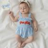imageKuriozud 4th of July Outfits Baby Girl USA Romper Fourth of July Onesie Independence Day Bodysuit Memorial Day ClothesHalloween Sky Blue Pumpkin