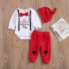 imageKuriozud Baby My First Valentines Outfits Long Sleeve Romper Bodysuit Top Pants Hat 3 Piece Clothes SetA Valentines Outfits a