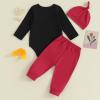 imageKuriozud Baby My First Valentines Outfits Long Sleeve Romper Bodysuit Top Pants Hat 3 Piece Clothes SetMy First Valentines Black