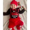 imageKuriozud Baby My First Valentines Outfits Long Sleeve Romper Bodysuit Top Pants Hat 3 Piece Clothes SetMy First Valentines Black