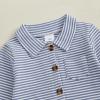 imageKuriozud Newborn Baby Boy Clothes Long Sleeve Collared Romper Botton Jumpsuit Waffle Fall Winter One Piece OutfitStriped Blue