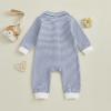imageKuriozud Newborn Baby Boy Clothes Long Sleeve Collared Romper Botton Jumpsuit Waffle Fall Winter One Piece OutfitStriped Blue