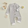 imageKuriozud Newborn Baby Boy Clothes Long Sleeve Collared Romper Botton Jumpsuit Waffle Fall Winter One Piece OutfitStriped Gray