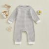 imageKuriozud Newborn Baby Boy Clothes Long Sleeve Collared Romper Botton Jumpsuit Waffle Fall Winter One Piece OutfitStriped Gray