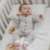 imageKuriozud Newborn Baby Boy Clothes Long Sleeve Collared Romper Botton Jumpsuit Waffle Fall Winter One Piece OutfitStriped Gray