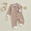 imageKuriozud Newborn Baby Boy Clothes Long Sleeve Collared Romper Botton Jumpsuit Waffle Fall Winter One Piece OutfitStriped Khaki