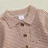 imageKuriozud Newborn Baby Boy Clothes Long Sleeve Collared Romper Botton Jumpsuit Waffle Fall Winter One Piece OutfitStriped Khaki