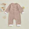 imageKuriozud Newborn Baby Boy Clothes Long Sleeve Collared Romper Botton Jumpsuit Waffle Fall Winter One Piece OutfitStriped Khaki