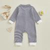 imageKuriozud Newborn Baby Boy Clothes Long Sleeve Collared Romper Botton Jumpsuit Waffle Fall Winter One Piece OutfitStriped Navy Blue