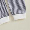 imageKuriozud Newborn Baby Boy Clothes Long Sleeve Collared Romper Botton Jumpsuit Waffle Fall Winter One Piece OutfitStriped Navy Blue
