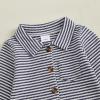 imageKuriozud Newborn Baby Boy Clothes Long Sleeve Collared Romper Botton Jumpsuit Waffle Fall Winter One Piece OutfitStriped Navy Blue