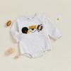 imageKuriozud Newborn Baby Boy Girl Bubble Romper Funny Letter Long Sleeve Oversized Sweater Tops Fall Winter ClothesFootball Tiger Grey