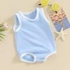 imageKuriozud Newborn Infant Baby Boy Girl 95 Cotton Sleeveless Bodysuit Romper Tank Top Romper Basic Summer Clothes 3 6 9 MonthsColor Block Blue